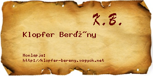 Klopfer Berény névjegykártya